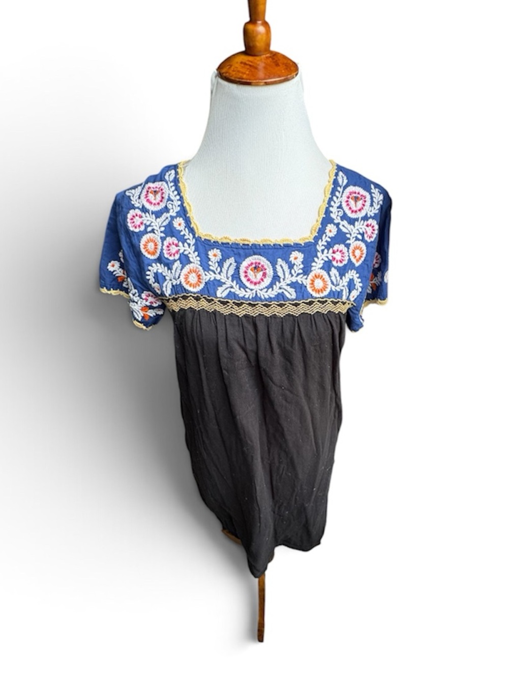Roberta Roller Rabbit Embroidered Square-Neck Tunic Dress in Blue and Black